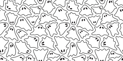 Ghost seamless pattern Halloween vector spooky camouflage scarf isolated repeat wallpaper tile background devil evil cartoon illustration doodle gift wrap paper white design