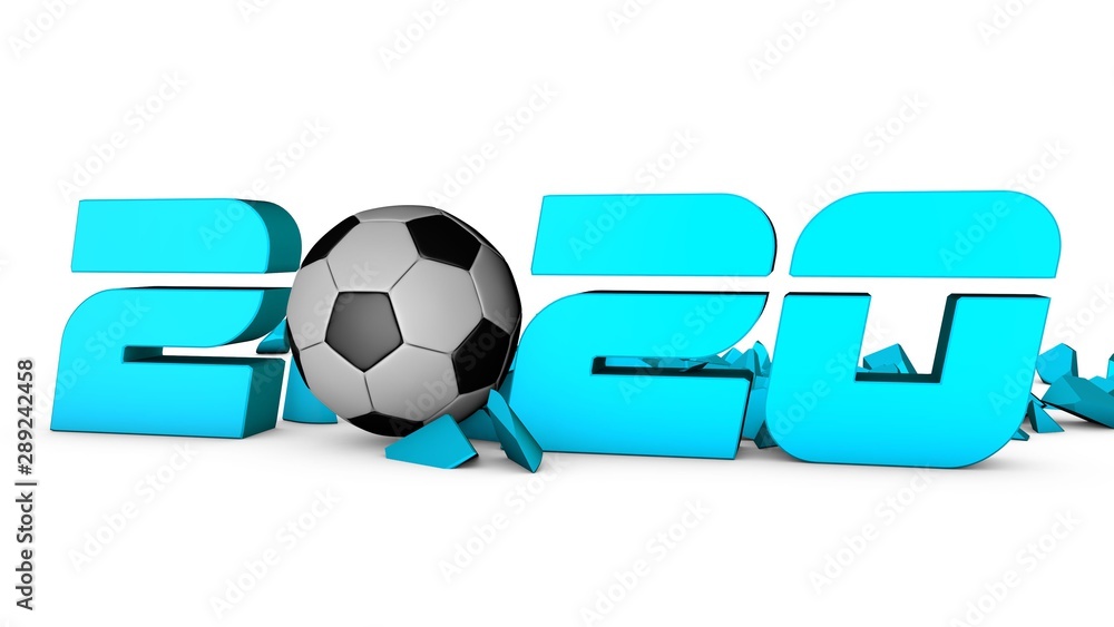 Poster 3d rendering of the symbol of 2020 new year which has footballs instead of zeros. the idea of develo