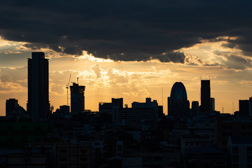 Fototapeta na wymiar Sunset sky background, Bangkok, Thailand cityscape background.