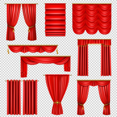 Luxury Red Curtains Transparent Set © Macrovector