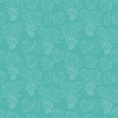 green seamless pattern with grapes and leaves - vector floral background