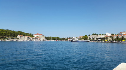 Fototapeta na wymiar port Makarska with ferryboat - Middle Dalmatia on Adriatic sea