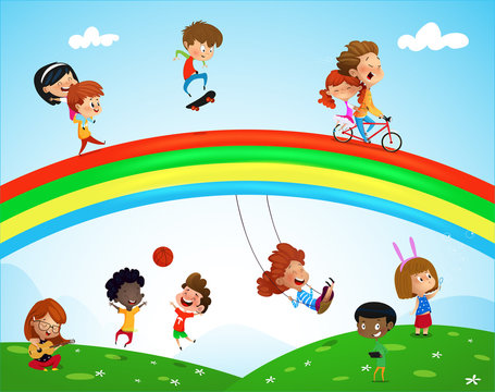 Illustration of Kids of Different Ethnicities playing