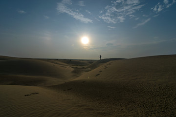 Fototapeta na wymiar Sunrise in Thar Desert in Jaisalmer - Rajasthan