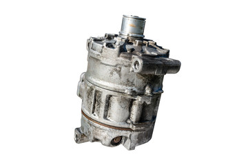 Old air conditioning compressor used in the car, isolated on a white background with a clipping...