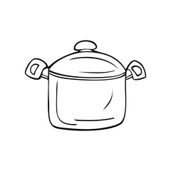 Black and white vector illustration of cooking pot