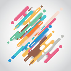 Abstract multicolor rounded shapes lines diagonal transition on white background.