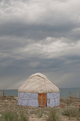 Yurt in Issik Kul and clouds