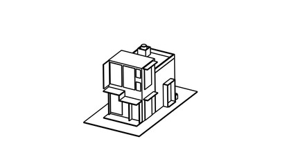line art isometric icon of shop building