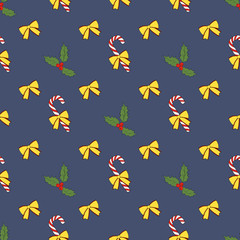 Vintage seamless pattern with vector holly pattern for paper design. Happy new year decoration. Vector graphic. Vector festive illustration. Holly berry christmas icon. Season greeting.