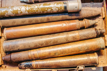 Old shells from world war II. Close up
