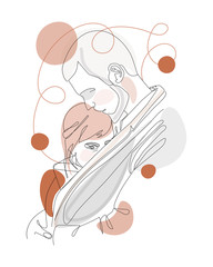 Attractive continuous line art drawing of romantic couple in love. Man and women are in happiness moment minimalist design vector illustration.