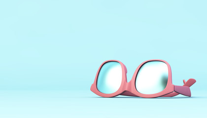 pink sunglasses on blue background