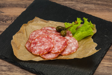 Spanish Salchichon sausage with salad