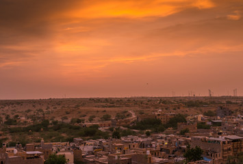 Fototapeta na wymiar Sunset in Golden City Jaisalmer in Rajasthan