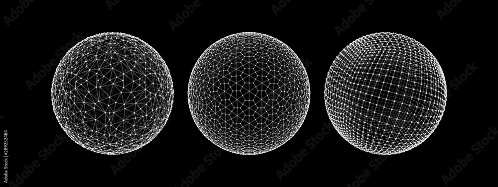 Wall mural sphere with connected lines. global digital connections. wireframe illustration. abstract 3d grid de