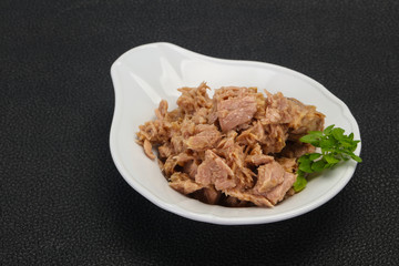 Canned tuna fish in the bowl