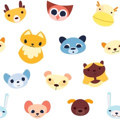 Seamless childish pattern with cute animals heads
