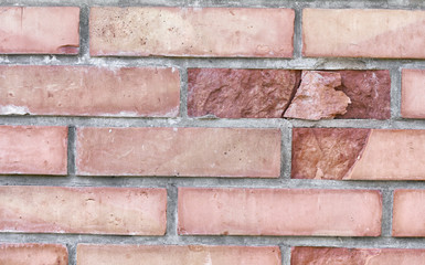 Red bricks wall background. Wall of old building useful as backdrop.                  