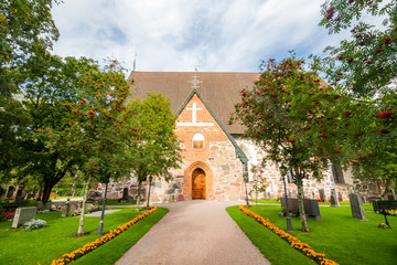 Hollola, Finland - 9 September 2019: Old medieval stone church of St. Mary in Hollola, Finland