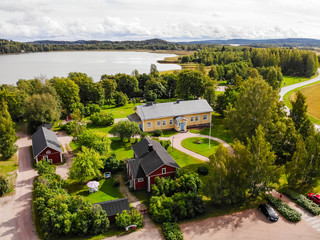Hollola, Finland - 9 September 2019: Aerial view of countryside and lake.