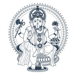 Ganesh Puja linear style icon black - obrazy, fototapety, plakaty