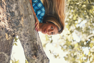 Young woman enjoying in autumn colored nature.