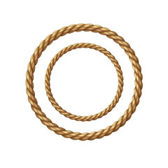 Rope circle frames isolated on white background. Vector round texture string, jute, thread or cord border pattern.