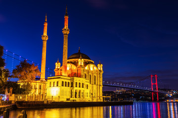 Fototapeta na wymiar Ortakoy Mosque, a Grand Imperial Mosque in Istanbul, Turkey, evening view