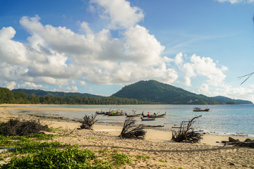 Beautiful sea with long tail boats in southern Phuket.