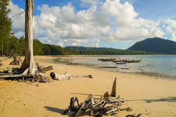 Beautiful sea with long tail boats in southern Phuket.