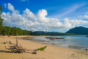 Beautiful sea with long tail boats in southern Phuket.