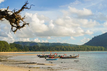 Beautiful sea with long tail boats in southern Phuket.