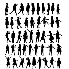 vector, isolated, silhouette kids set, collection