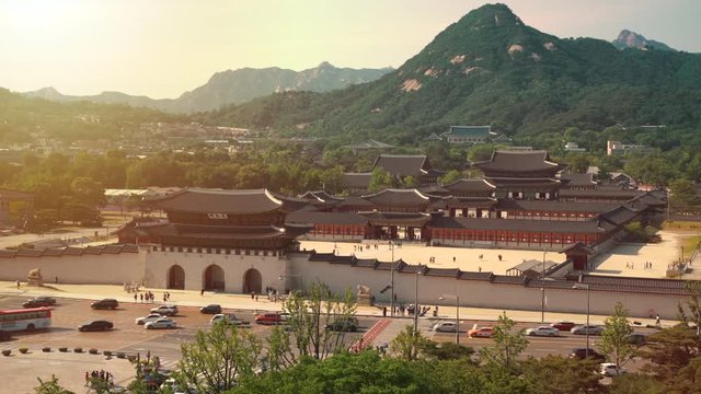 Beautiful sunset view of Gyeongbokgung Palace, Seoul, South Korea,