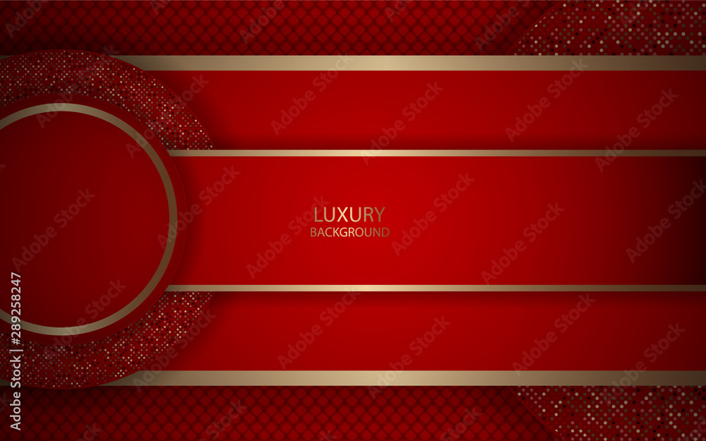 Poster dark red overlapping layers background a combination with golden line and glitters element decoratio