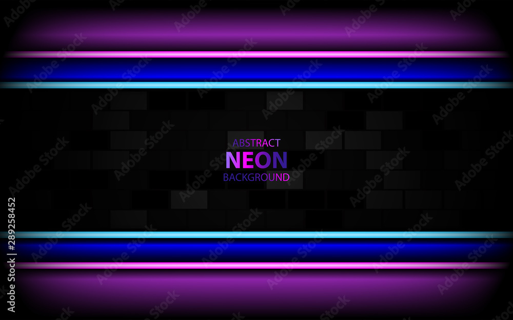 Poster dark blue purple overlapping layers background paper shape with neon glow effect for use frame templ