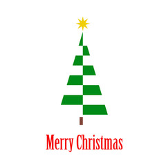 Fototapeta premium Logotipo con texto Merry Christmas con árbol abstracto con piezas en color verde