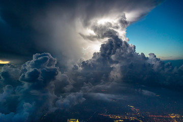 Thunderstorm with some lightning during sunset - obrazy, fototapety, plakaty