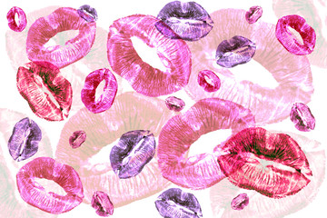 Print of woman lips on grunge background. Sexy kissing girls sensual colorfulle lips.