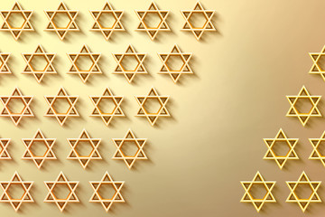 Israel star. Seal of Solomon icon. Jewish Star of David six sointed star. Gold hexagram on white...