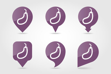 Eggplant flat pin map icon. Vegetable vector