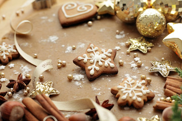 Obraz na płótnie Canvas christmas cookies, baking spices