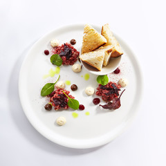 Beef Tartar sauce and toasted bread top view