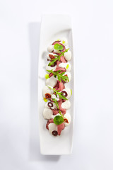 Beef vitello tonnato platter top view