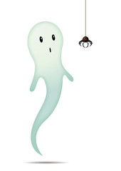 cute ghost scared by little spider