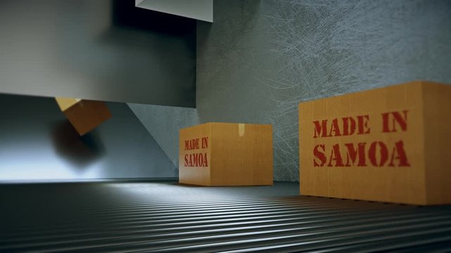 Made in samoa. Shipping and Moving Boxes with stamp samoa move on roller conveyor
