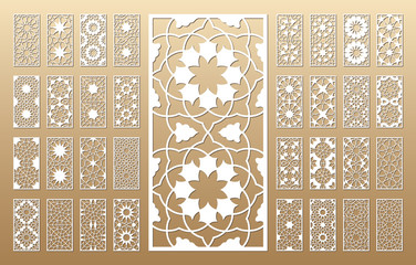 Laser cut vector panels (ratio 1:2). Cutout silhouette with geometric pattern. The set is suitable for engraving, laser cutting wood, metal, stencil manufacturing.