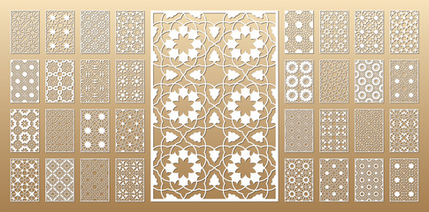 Laser cut vector panels (ratio 2:3). Cutout silhouette with geometric pattern. The set is suitable for engraving, laser cutting wood, metal, stencil manufacturing.