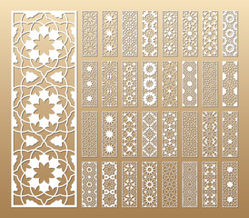 Laser cut vector panels (ratio 1:3). Cutout silhouette with geometric pattern. The set is suitable for engraving, laser cutting wood, metal, stencil manufacturing.